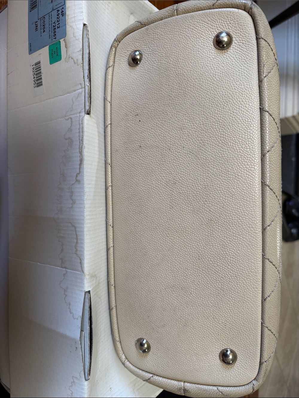 CHANEL Beige Quilted Tote with Black Trim and Double Straps - Picture 9 of 11